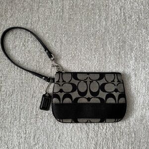 Coach Signature Logo Black and Cream Wristlet with Original Coach Tag